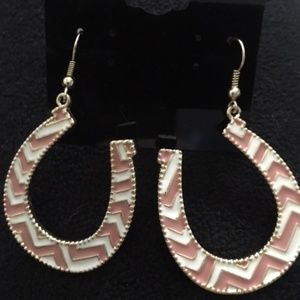 Pink Chevron Horseshoe Earrings